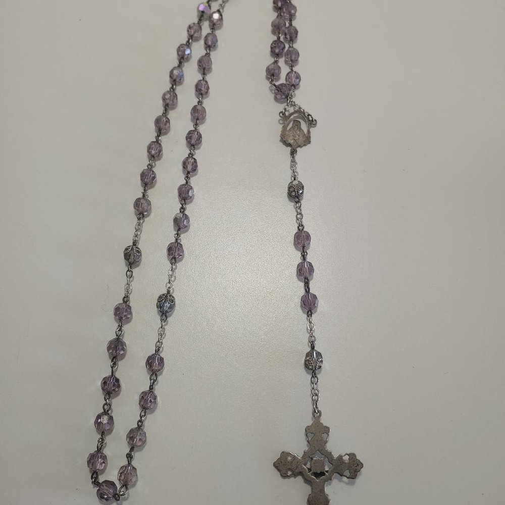 Pink INRI Rosary, sterling silver